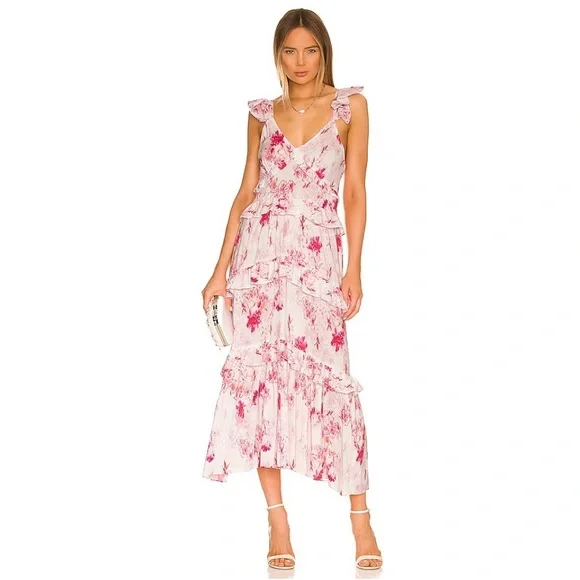 MISA Los Angeles Morrison Dress Abstract Rose Flora - Picture 1 of 7